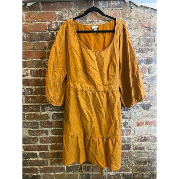 AVA & VIV Pumpkin Burnt Orange 100% Cotton Scoop Neck 3/4 Puff Sleeve Knee-lengt - Picture 3 of 14